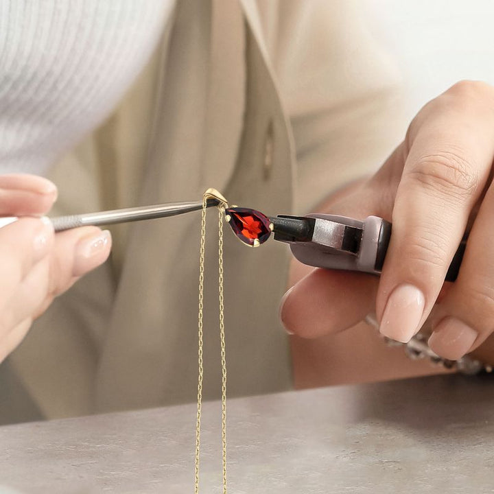 Yellow Gold Plated Teardrop Garnet 7X10mm Pendant