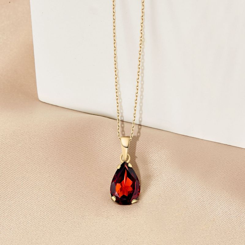 Yellow Gold Plated Teardrop Garnet 7X10mm Pendant