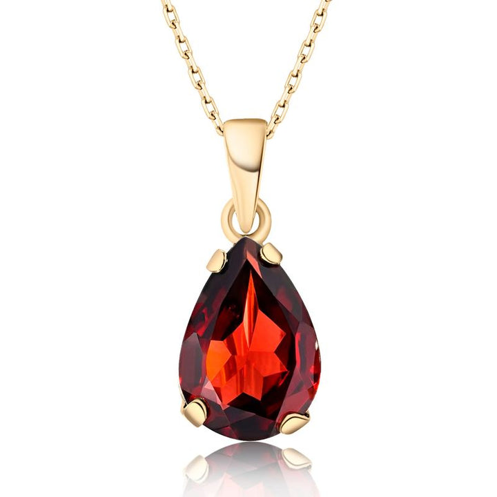 Yellow Gold Plated Teardrop Garnet 7X10mm Pendant