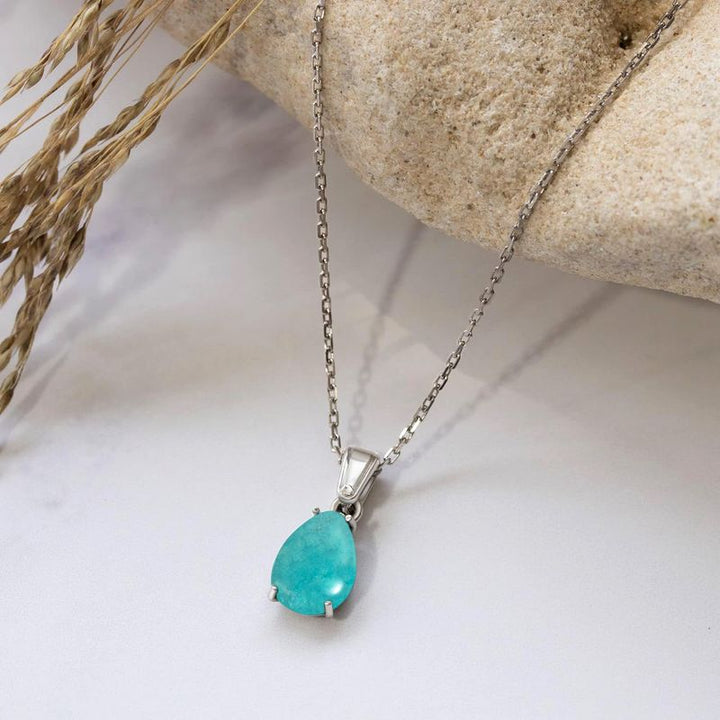 14K Gold Turquoise Teardrop Pendant Necklace