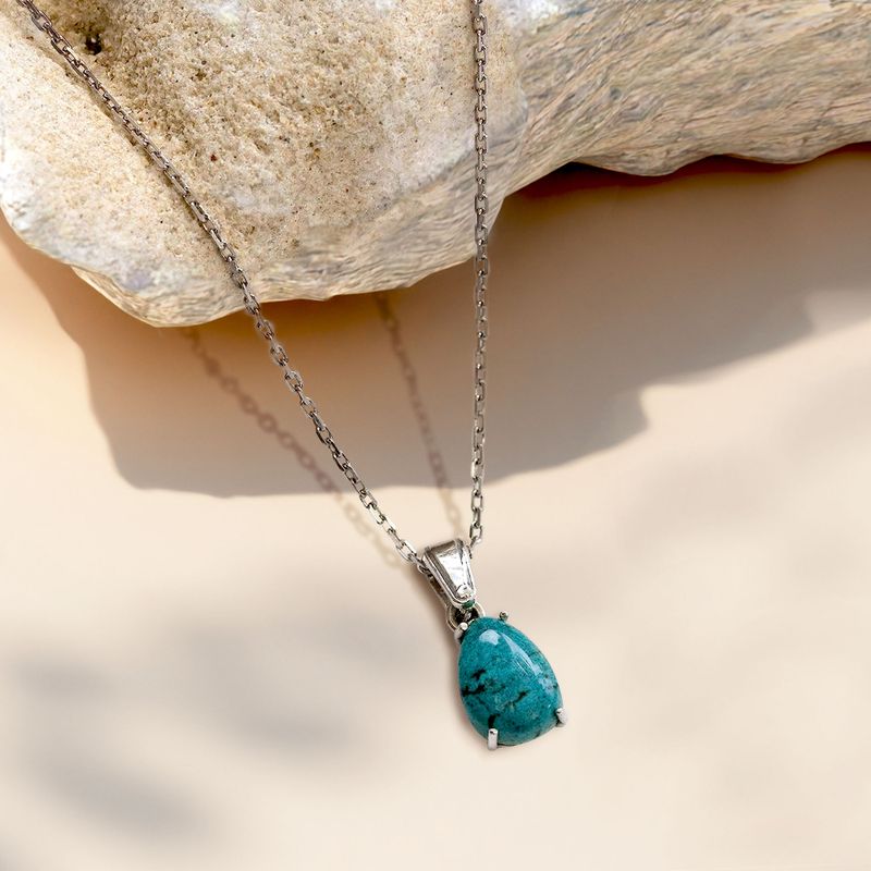 14K Gold Turquoise Teardrop Pendant Necklace