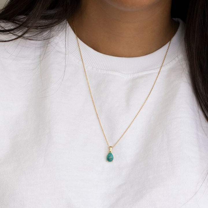 14K Gold Turquoise Teardrop Pendant Necklace