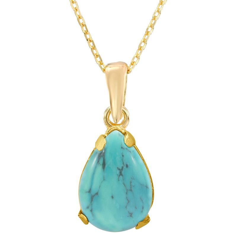 14K Gold Turquoise Teardrop Pendant Necklace