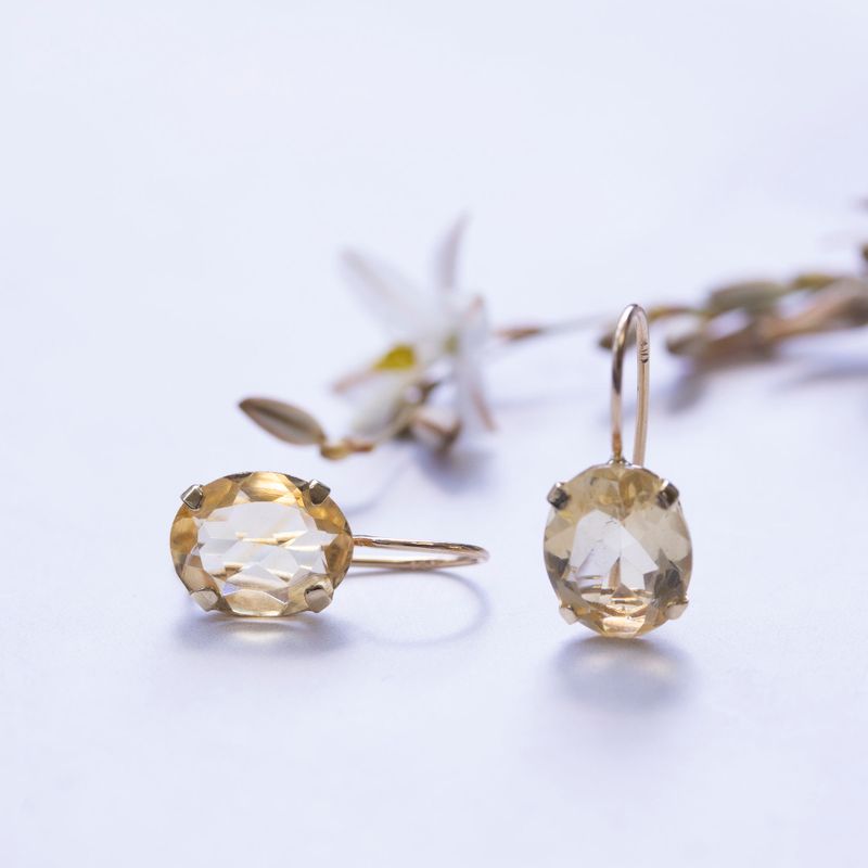 14K Gold Citrine Earrings - 8x10mm Oval, November Birthstone, Elegant Gift