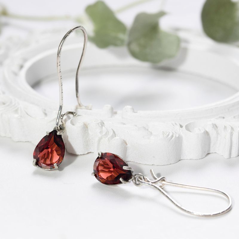 925 Silver Garnet Drop Earrings - Handmade Vintage Gift