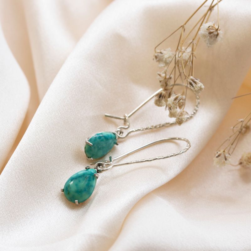 925 Silver Turquoise Drop Earrings - Dec Birthstone, 7X10mm Vintage Gift
