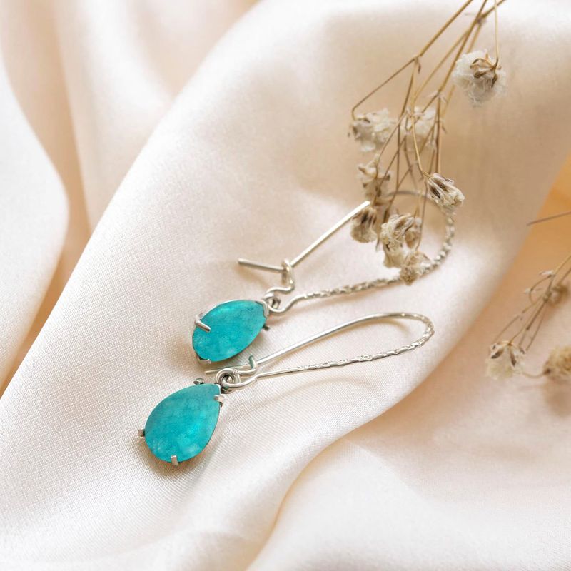 925 Silver Turquoise Drop Earrings - Dec Birthstone, 7X10mm Vintage Gift