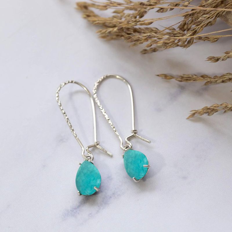 925 Silver Turquoise Drop Earrings - Dec Birthstone, 7X10mm Vintage Gift