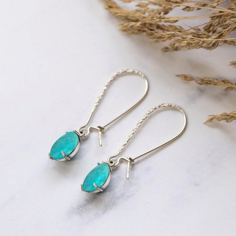 925 Silver Turquoise Drop Earrings - Dec Birthstone, 7X10mm Vintage Gift