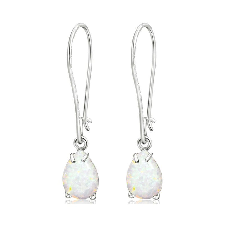 925 Silver White Opal Drop Earrings - October Birthstone, 7X10mm Vintage Gift