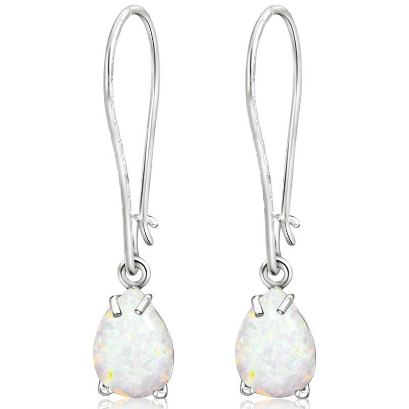 925 Silver White Opal Drop Earrings - October Birthstone, 7X10mm Vintage Gift