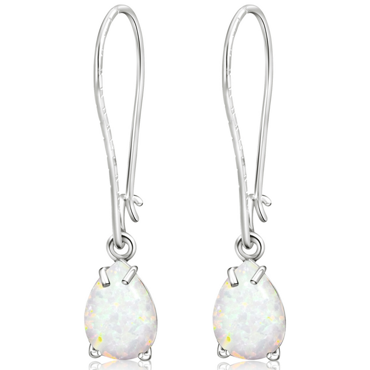 925 Silver White Opal Drop Earrings - October Birthstone, 7X10mm Vintage Gift
