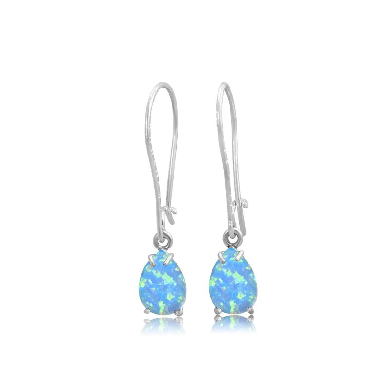 925 Silver Blue Opal Drop Earrings - October Birthstone, 7X10mm Vintage Gift