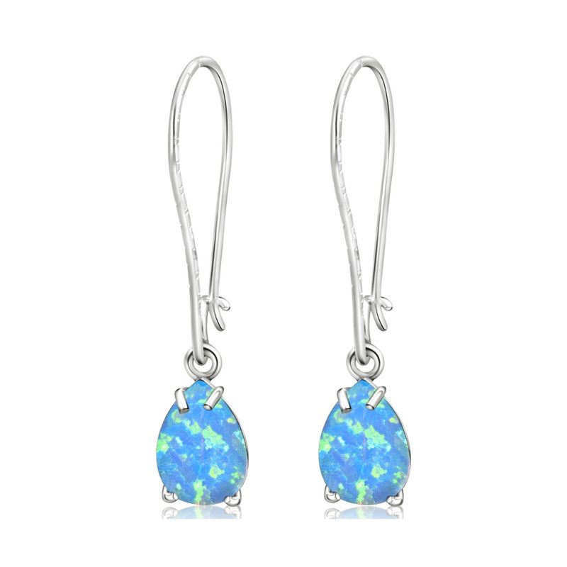 925 Silver Blue Opal Drop Earrings - October Birthstone, 7X10mm Vintage Gift