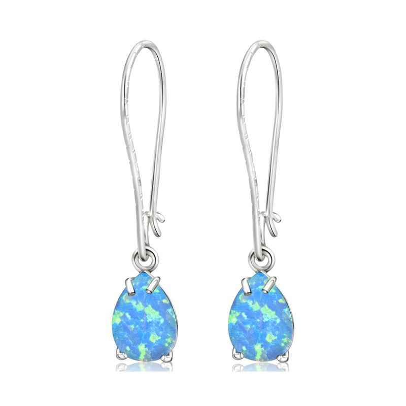 925 Silver Blue Opal Drop Earrings - October Birthstone, 7X10mm Vintage Gift