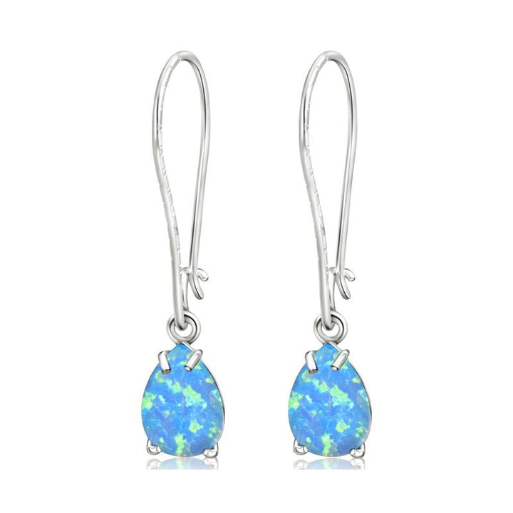 925 Silver Blue Opal Drop Earrings - October Birthstone, 7X10mm Vintage Gift