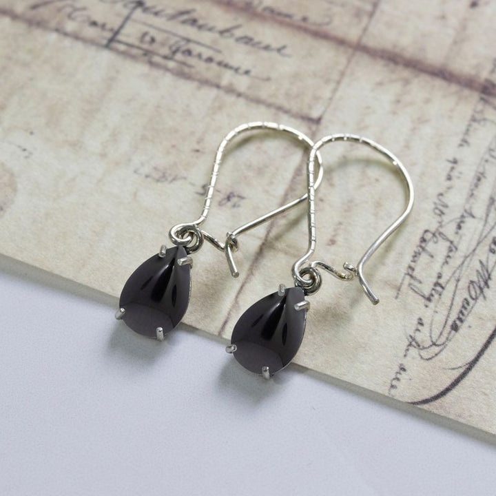 925 Silver Onyx Drop Earrings - July Birthstone, 7X10mm Vintage Gift