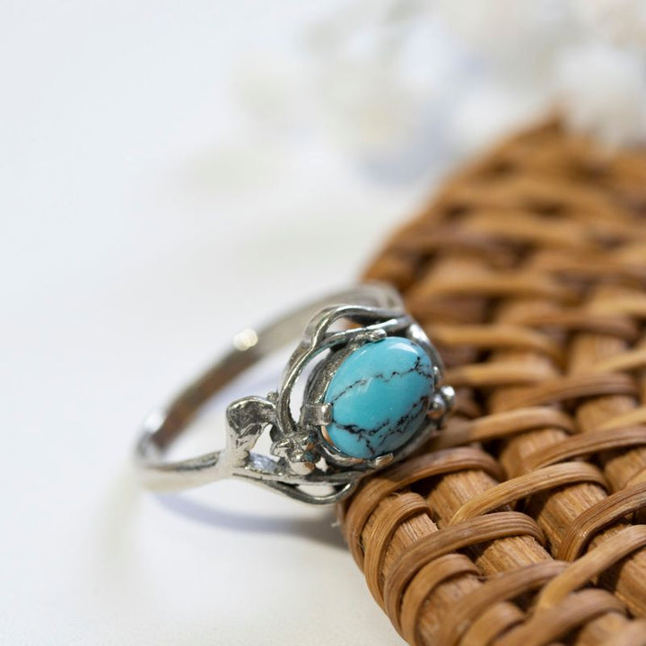 Turquoise stone silver ring 6X8
