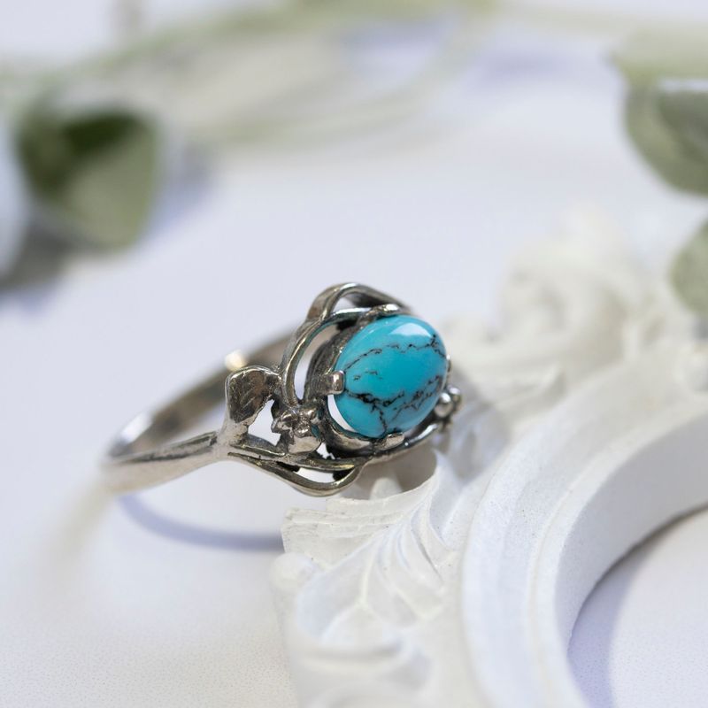 Turquoise stone silver ring 6X8