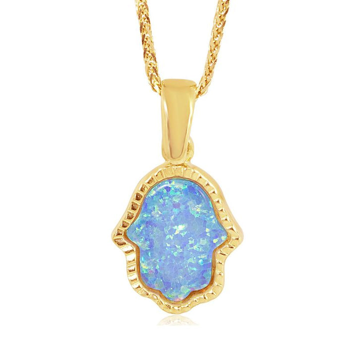 Small 14K Gold Evil Eye Necklace with Blue Opal