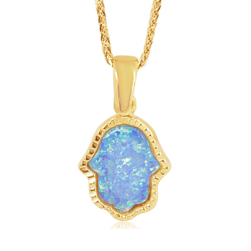 Small 14K Gold Evil Eye Necklace with Blue Opal