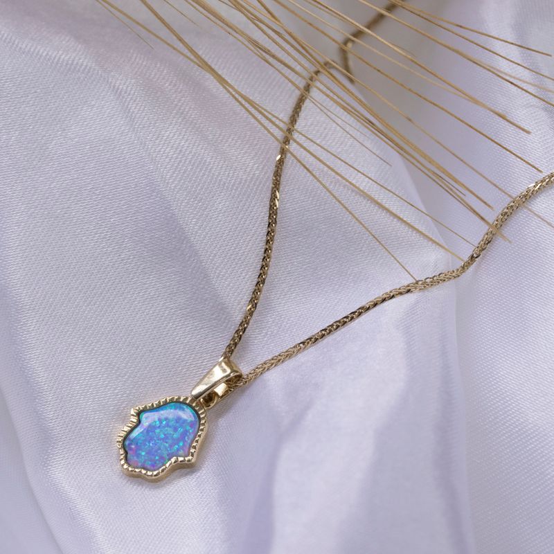 Small 14K Gold Evil Eye Necklace with Blue Opal