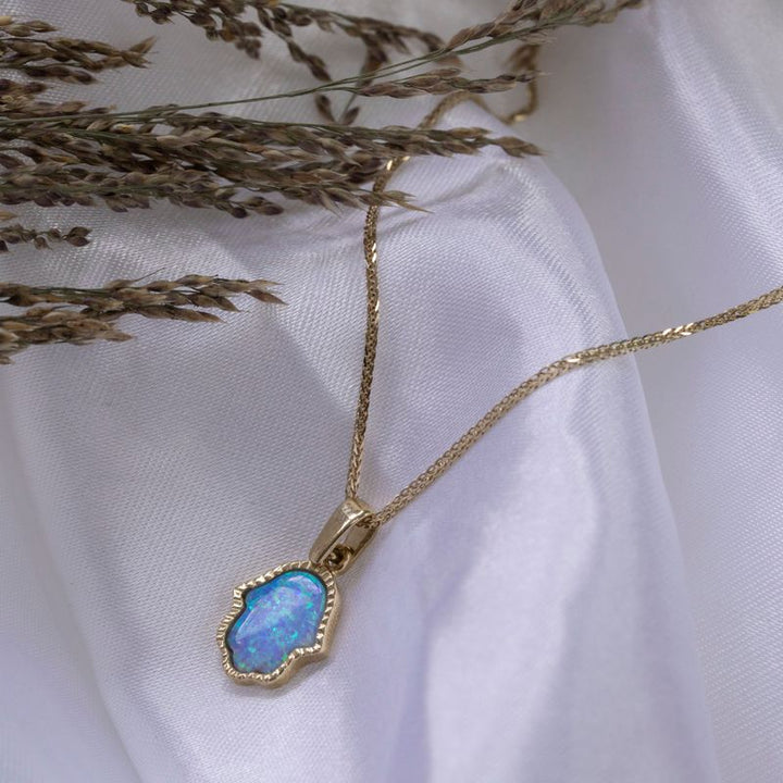 Small 14K Gold Evil Eye Necklace with Blue Opal