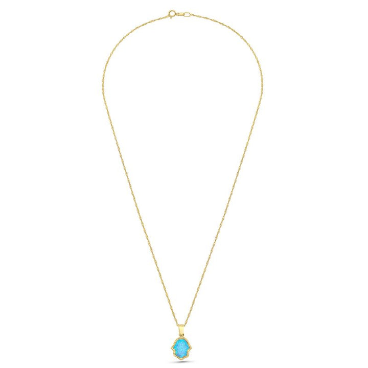 Small 14K Gold Evil Eye Necklace with Blue Opal