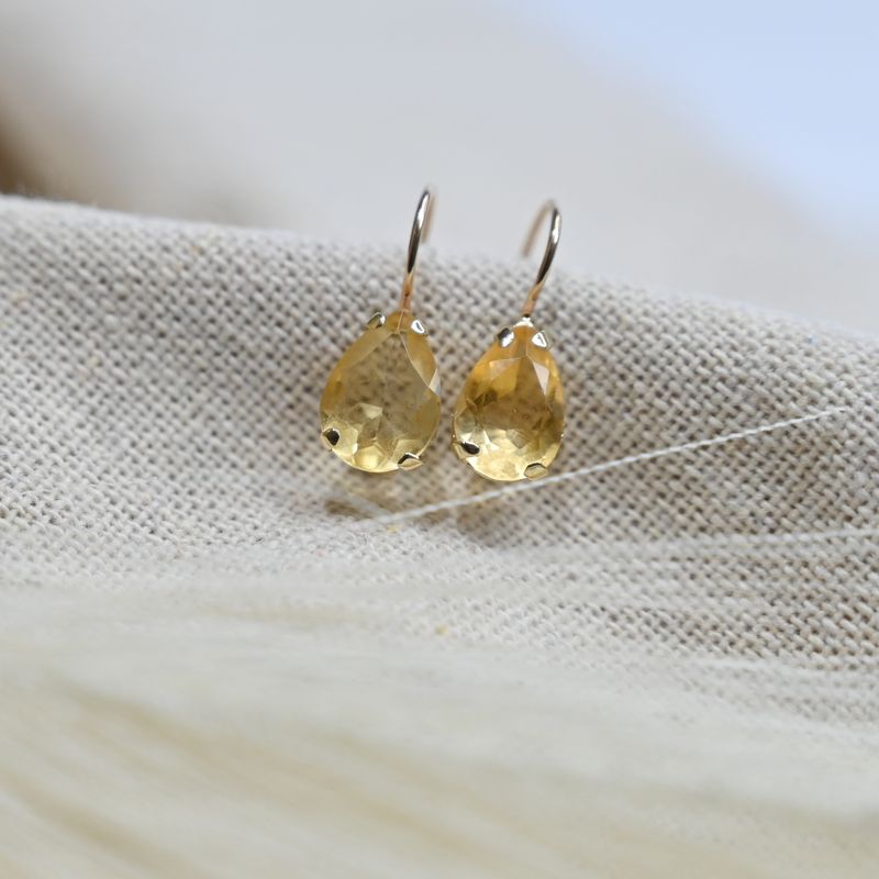 14K Gold Citrine Teardrop Earrings - Nov Birthstone, Bridal Gift