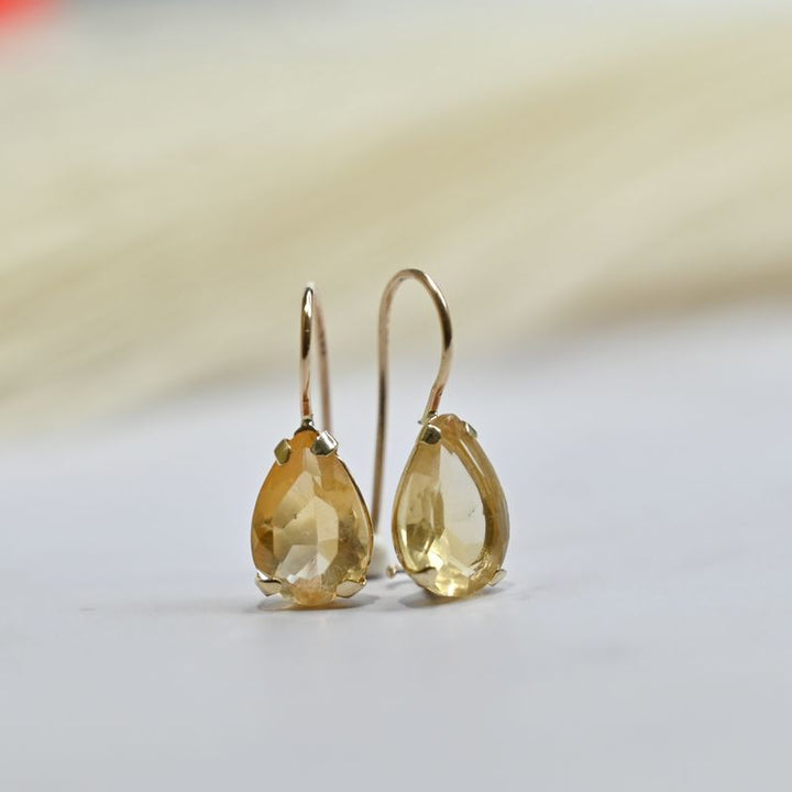 14K Gold Citrine Teardrop Earrings - Nov Birthstone, Bridal Gift