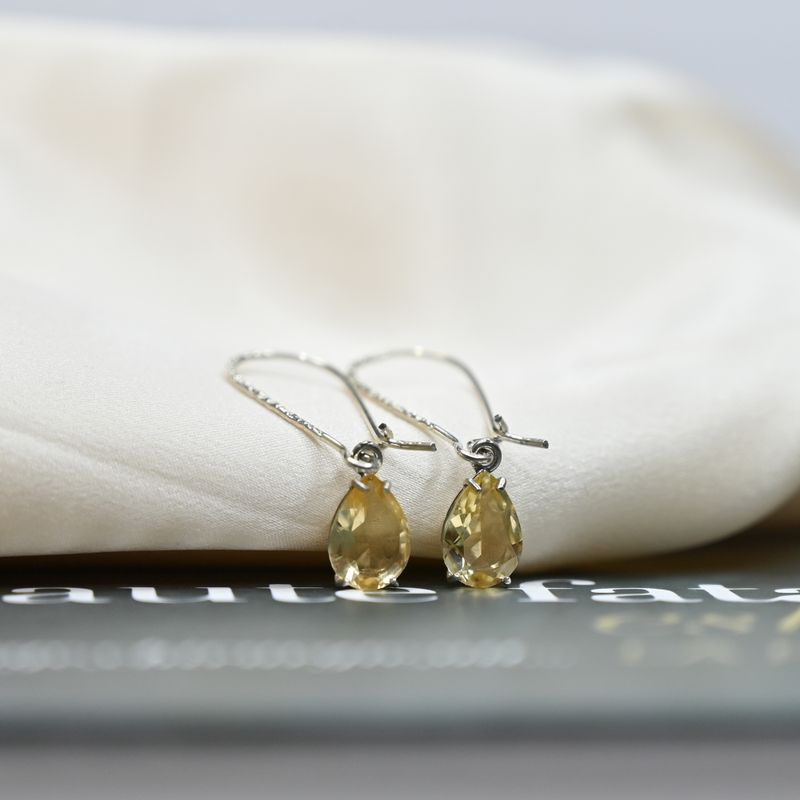 925 Sterling Silver Citrine Dangle Earrings - Drop Earrings for Women - November Birthstone, Handmade 7X10mm Teardrop Gemstone Vintage Jewelry - Trendy and Classic Elegant Jewelry Gift for Women