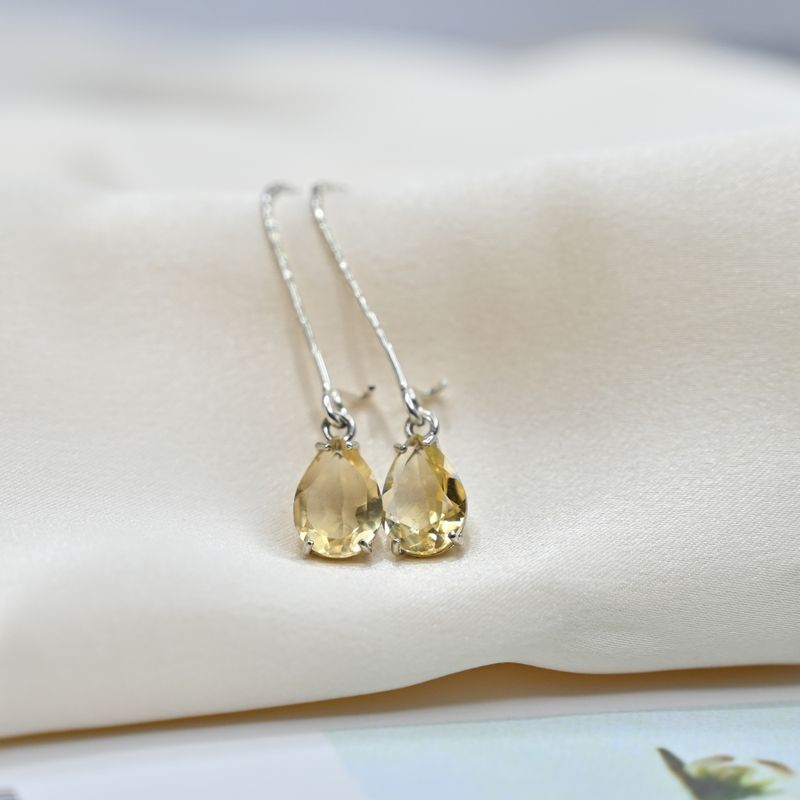 925 Sterling Silver Citrine Dangle Earrings - Drop Earrings for Women - November Birthstone, Handmade 7X10mm Teardrop Gemstone Vintage Jewelry - Trendy and Classic Elegant Jewelry Gift for Women