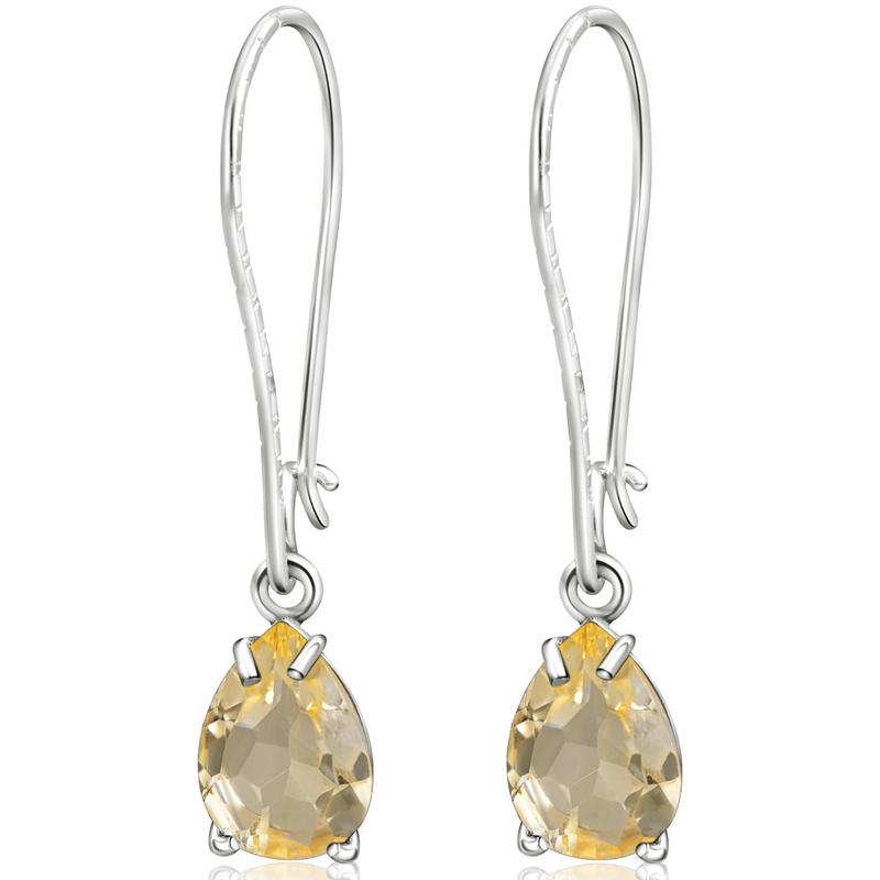 925 Sterling Silver Citrine Dangle Earrings - Drop Earrings for Women - November Birthstone, Handmade 7X10mm Teardrop Gemstone Vintage Jewelry - Trendy and Classic Elegant Jewelry Gift for Women