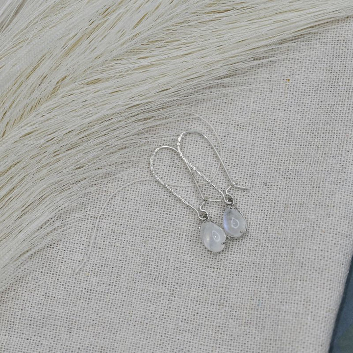 925 Sterling Silver Moonstone Dangle Earrings - Drop Earrings for Women - June Birthstone, Handmade 7X10mm Teardrop Gemstone Vintage Jewelry - Trendy and Classic Elegant Jewelry Gift for Women