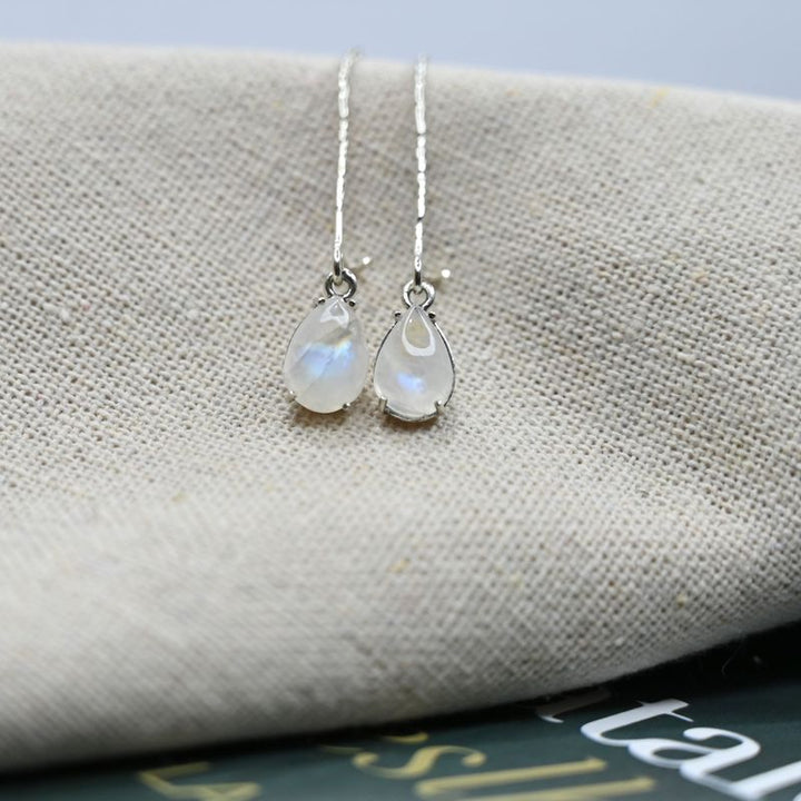 925 Sterling Silver Moonstone Dangle Earrings - Drop Earrings for Women - June Birthstone, Handmade 7X10mm Teardrop Gemstone Vintage Jewelry - Trendy and Classic Elegant Jewelry Gift for Women