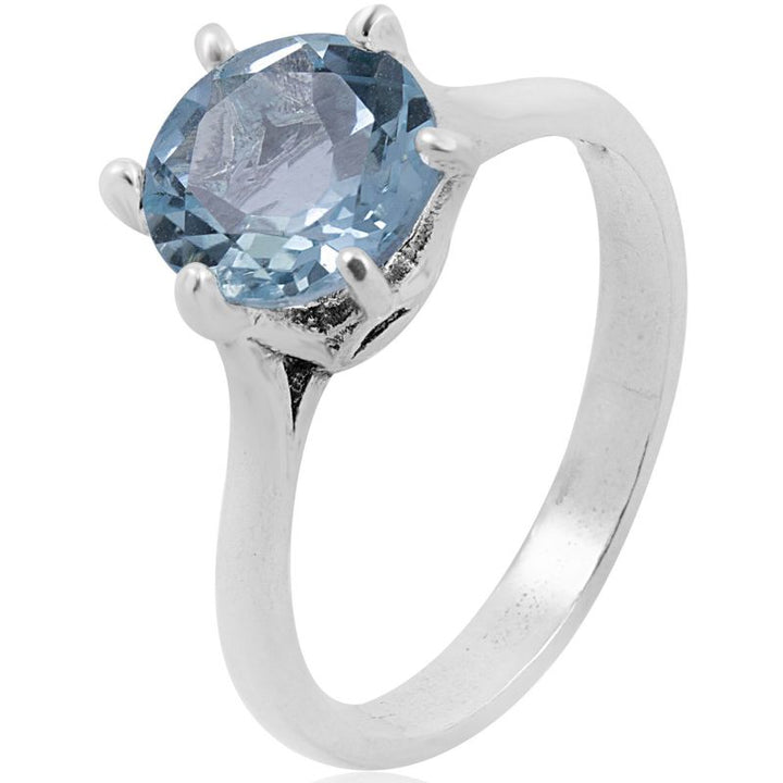 silver closed ring with blue topaz 8mm facet