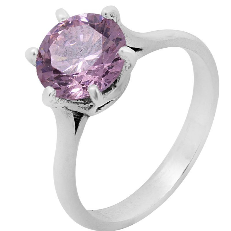 silver closed ring with pink cz 8mm facet
