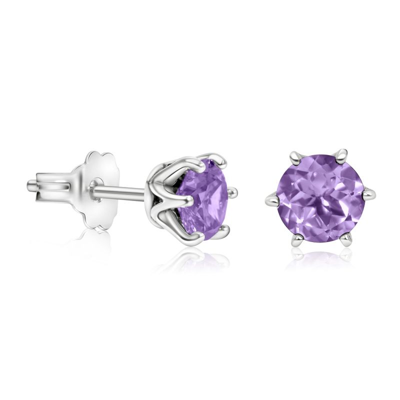 925 Silver Amethyst Studs - Handmade 5mm Feb Birthstone Earrings