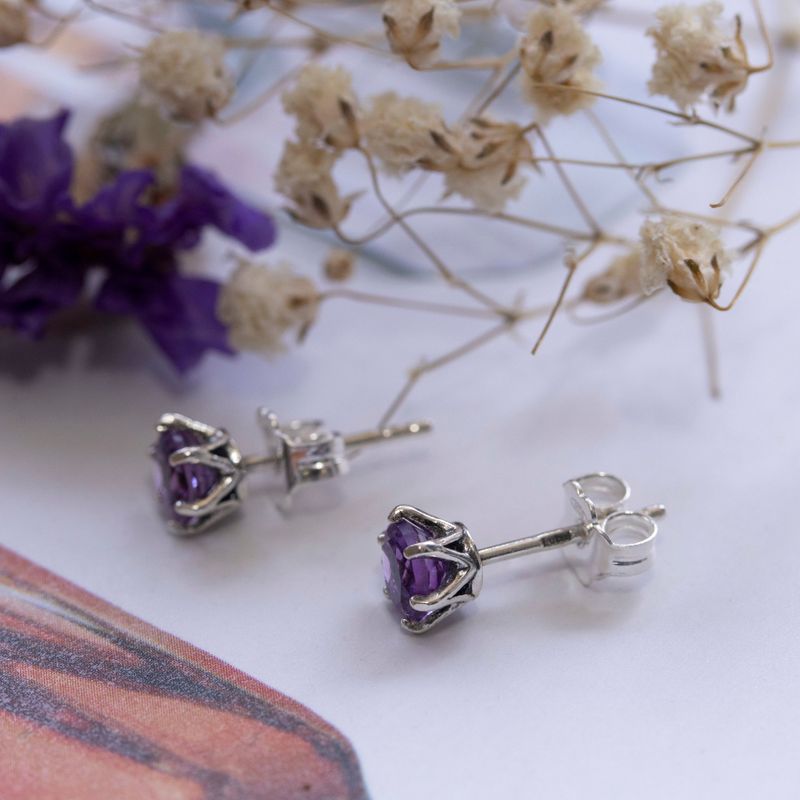 925 Silver Amethyst Studs - Handmade 5mm Feb Birthstone Earrings