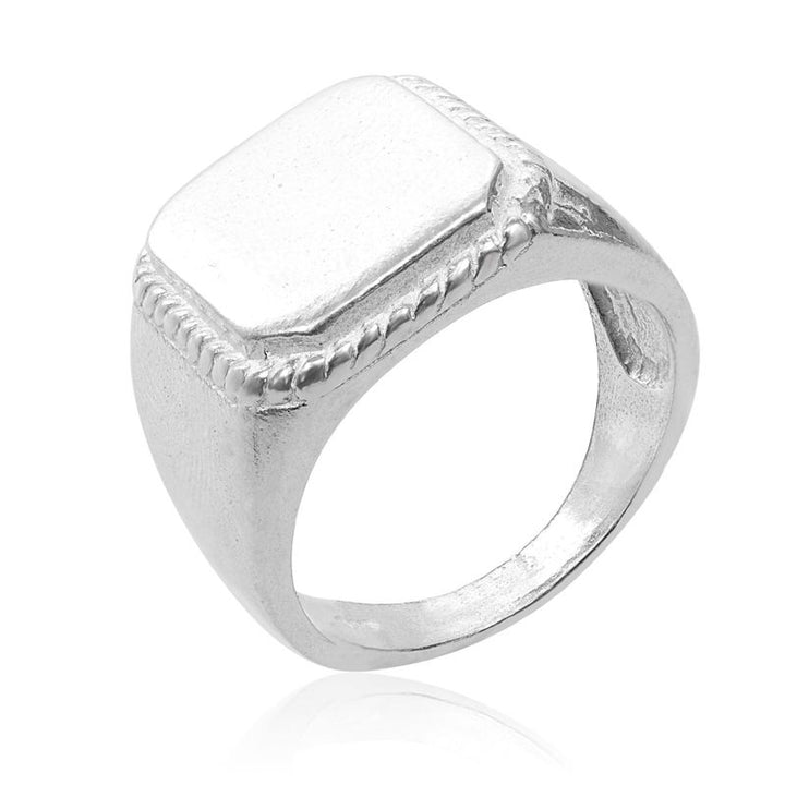 Men's Silver Signet Ring with Swirled Engravings around Square