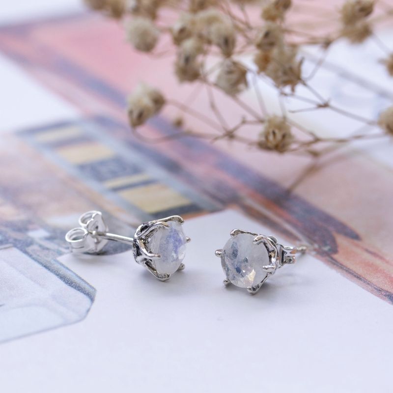 925 Silver Moonstone Studs - 7mm, Handmade, Dainty Gift