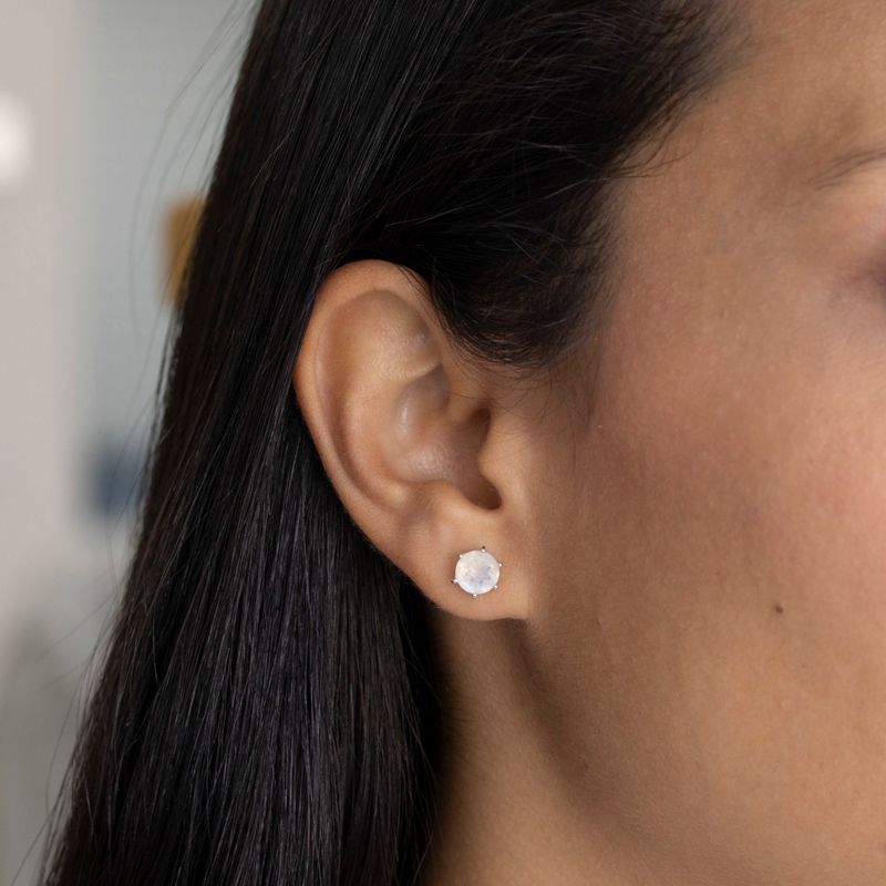 925 Silver Moonstone Studs - 7mm, Handmade, Dainty Gift