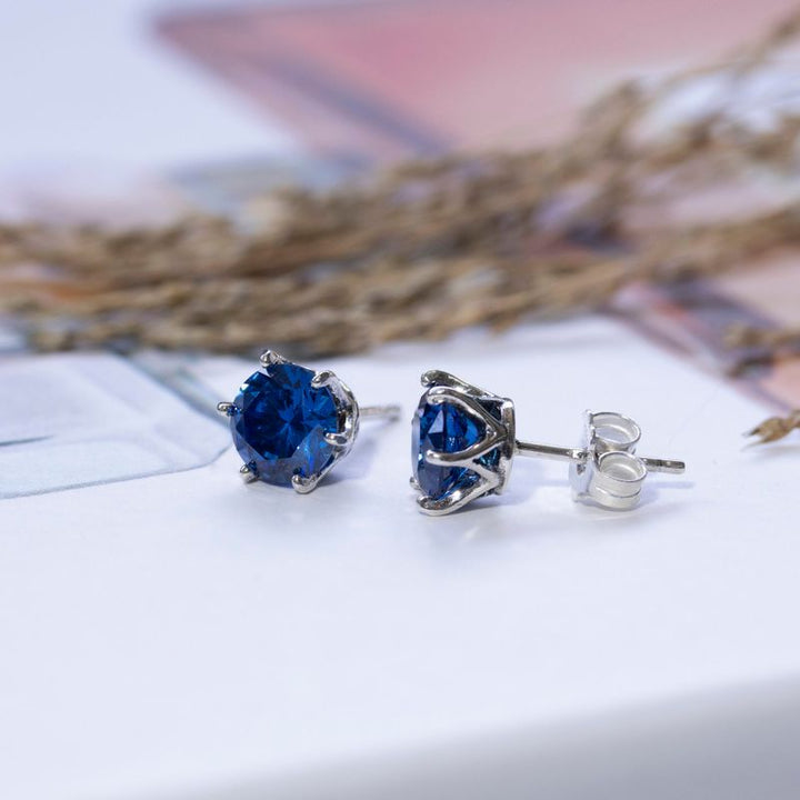 925 Silver Blue CZ Studs - 7mm December Birthstone Earrings