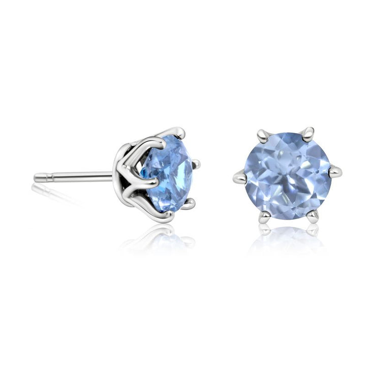 925 Silver Blue Topaz Studs - Handmade 7mm Nov. Birthstone Earrings