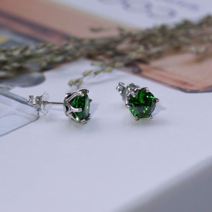 925 Silver Green CZ Studs - Dec Birthstone, 7mm Zirconia