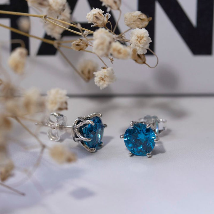 925 Silver Blue CZ Studs - 7mm December Birthstone Earrings