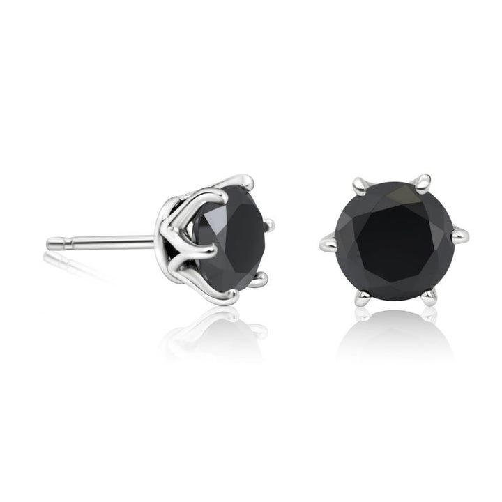 925 Silver Black CZ Studs - 7mm Dec Birthstone, Handmade Gift