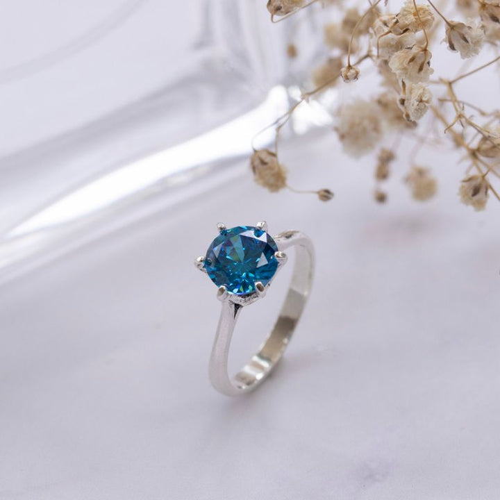 8 mm Silver Ring In a Blue Zircon Inlay