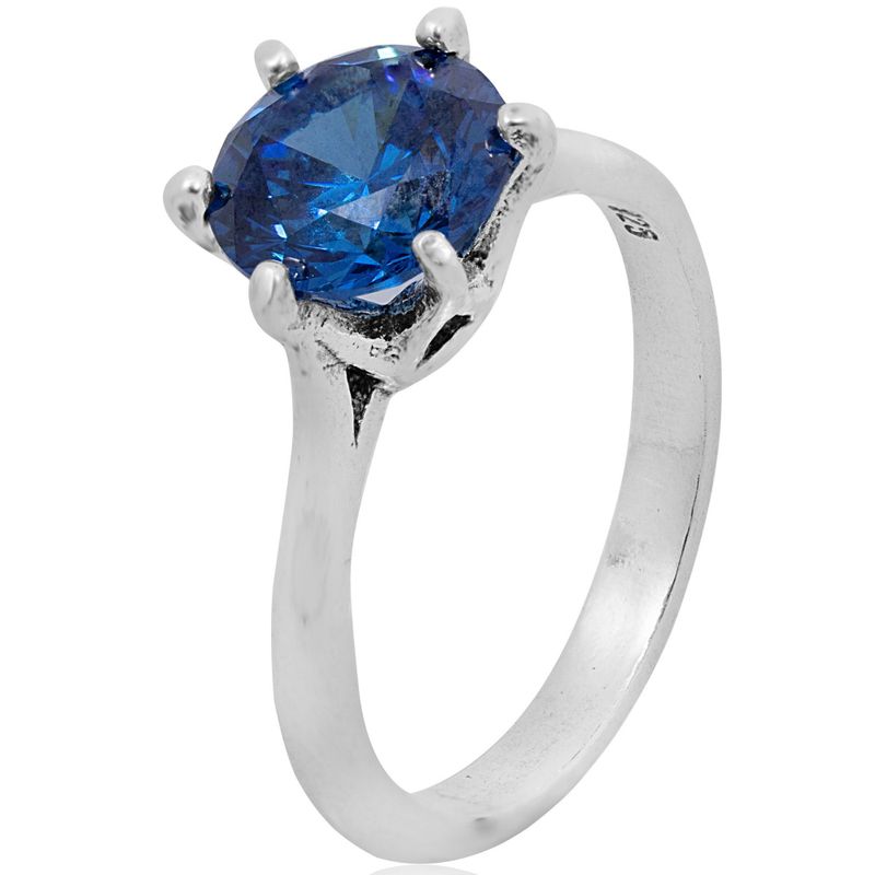 silver closed ring with dark blue cz 8mm facet
