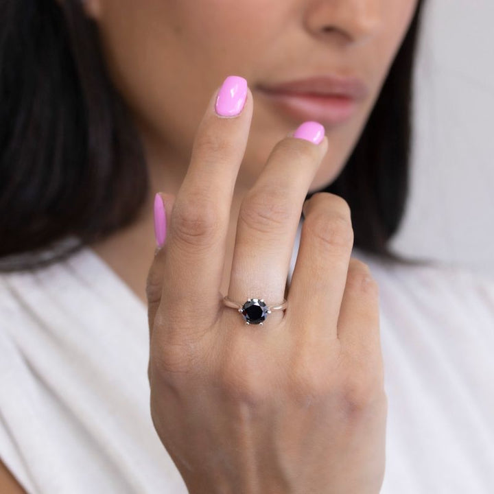 silver closed ring with black cz 8mm facet
